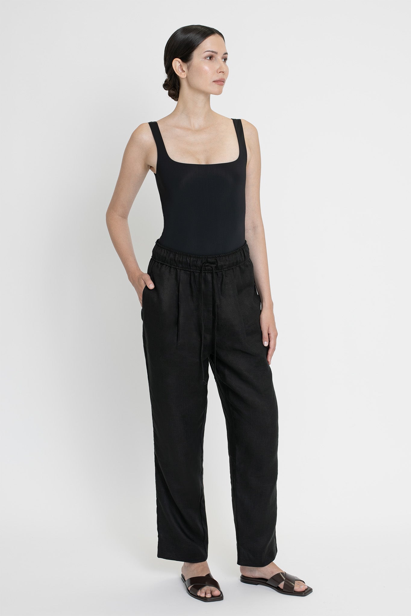 Essential Drawstring Linen Pants - dāl the label - Black