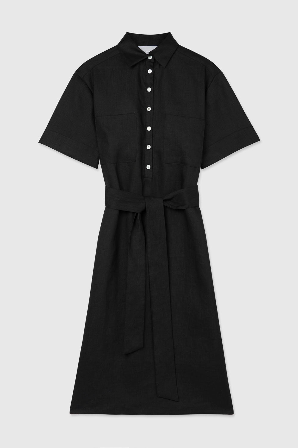 Linen Midi Shirtdress - dāl the label-Black