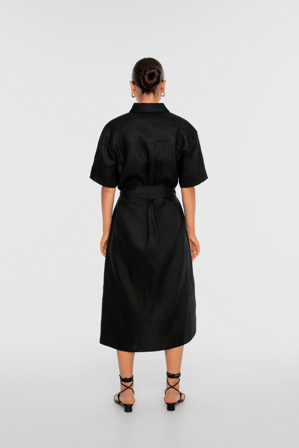 Linen Midi Shirtdress - dāl the label-Black