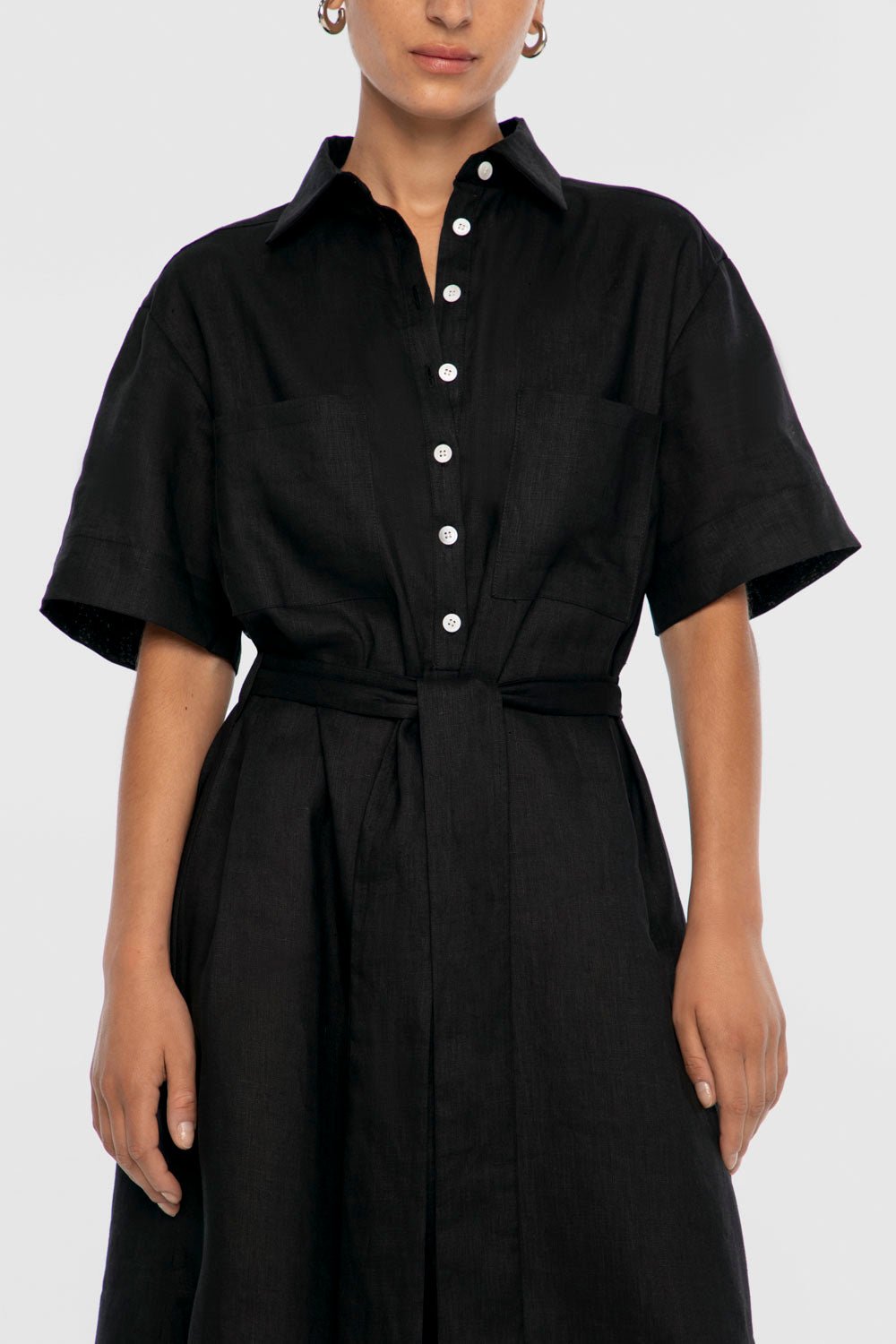 Linen Midi Shirtdress - dāl the label-Black