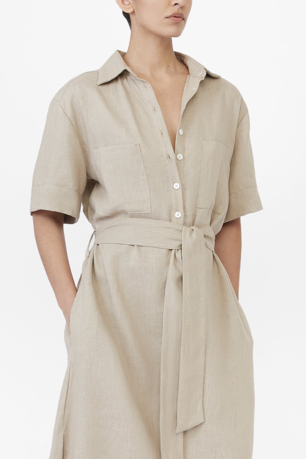 Linen Midi Shirtdress - dāl the label-Oat