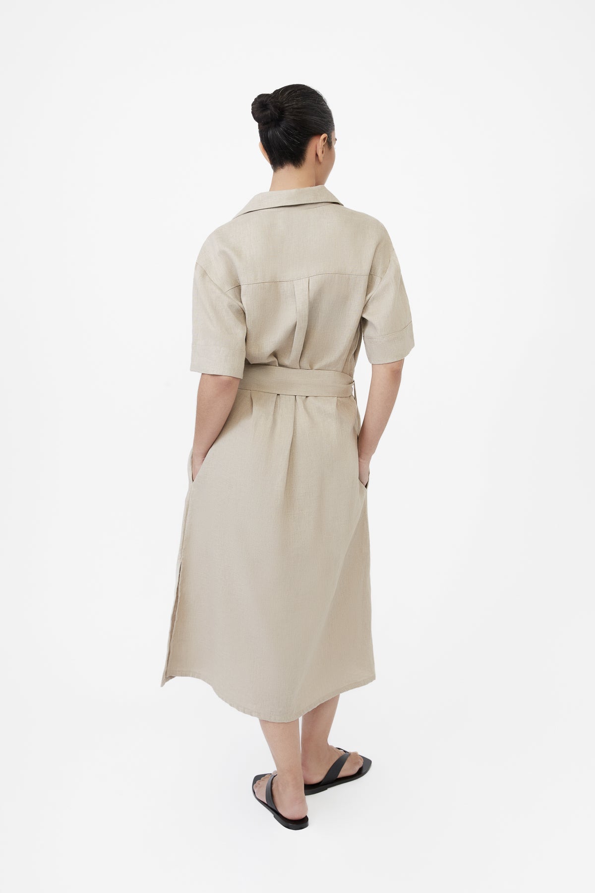 Linen Midi Shirtdress - dāl the label-Oat