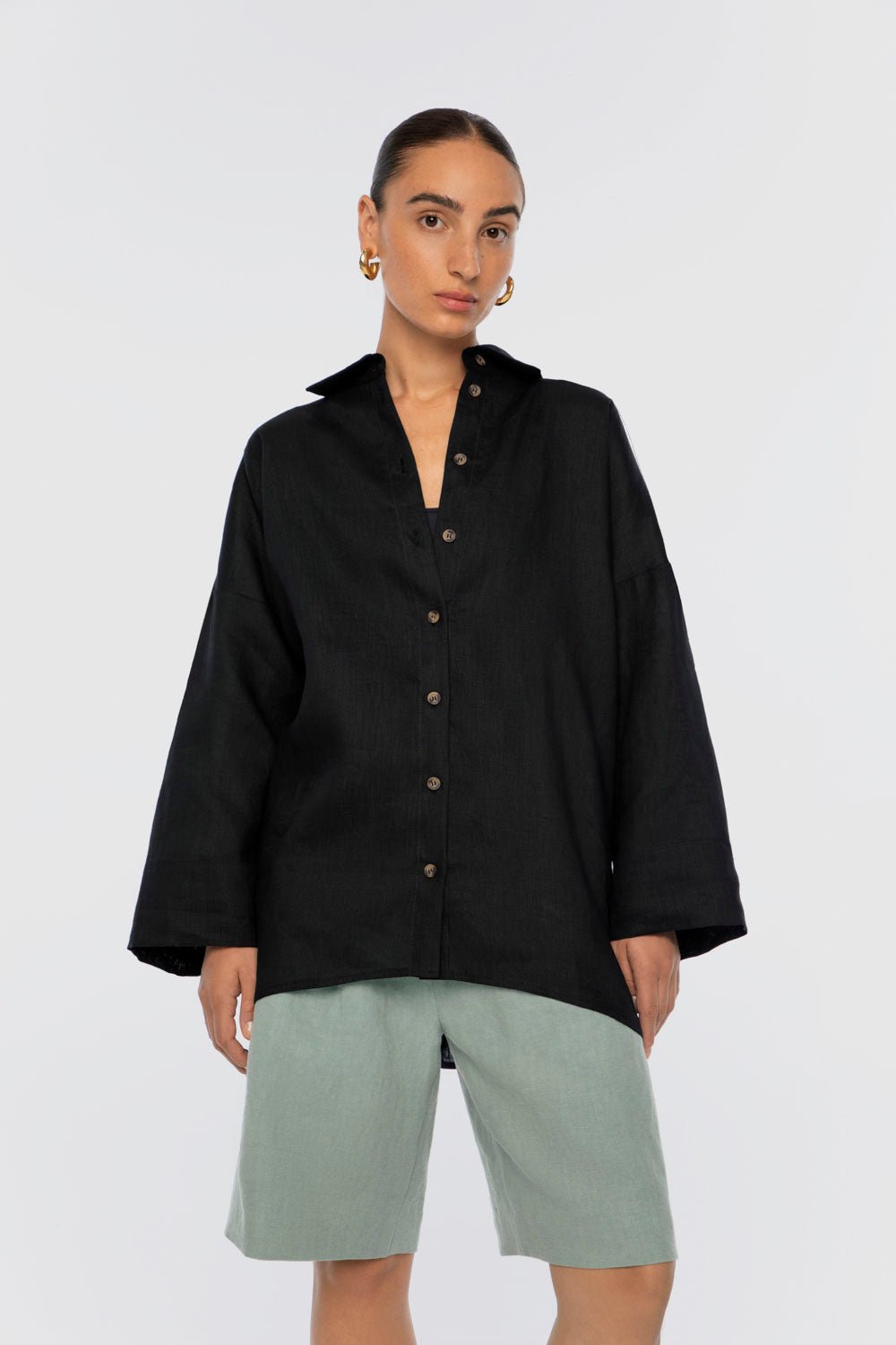 Linen Oversized Shirt - dāl the label-Black