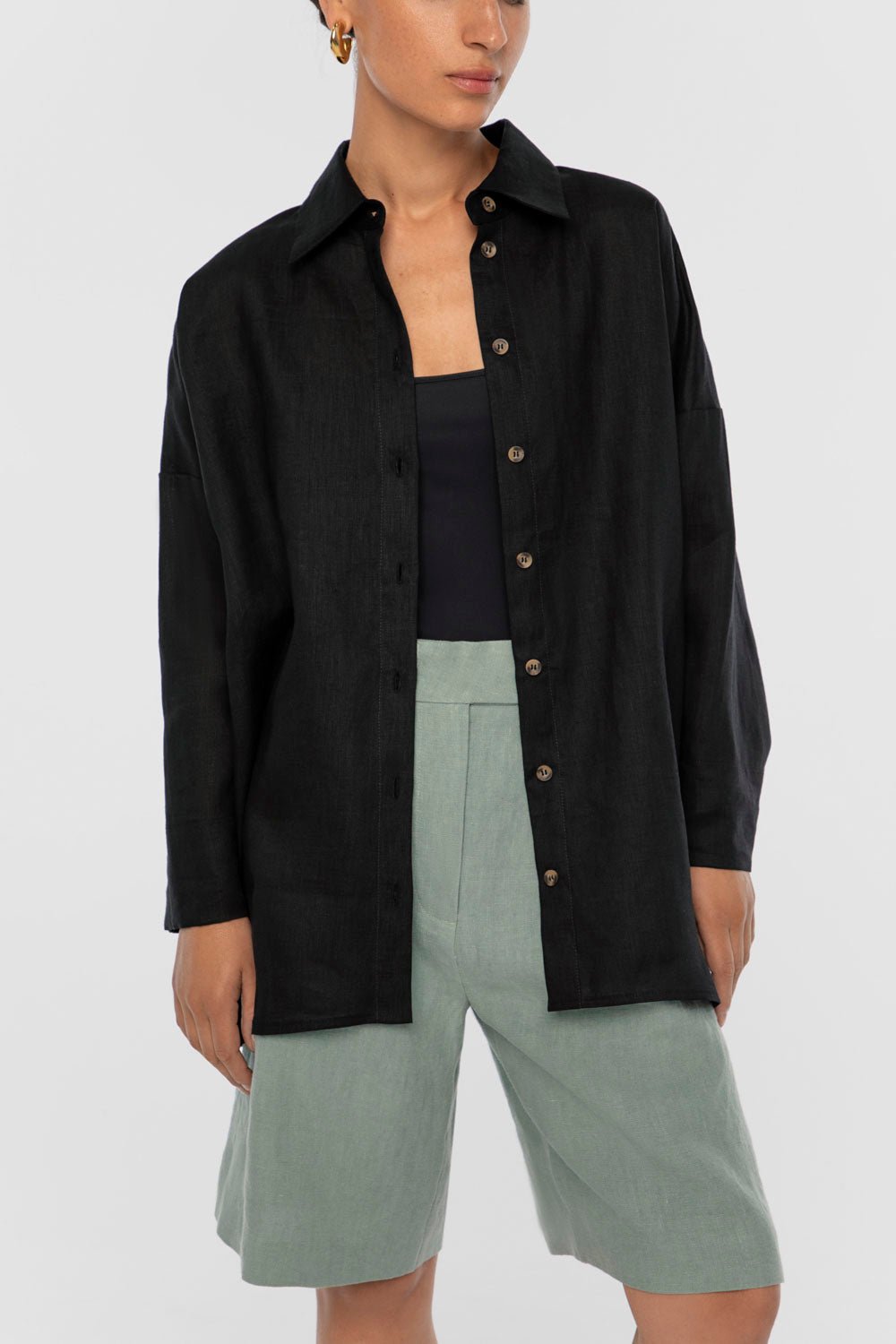 Linen Oversized Shirt - dāl the label-Black