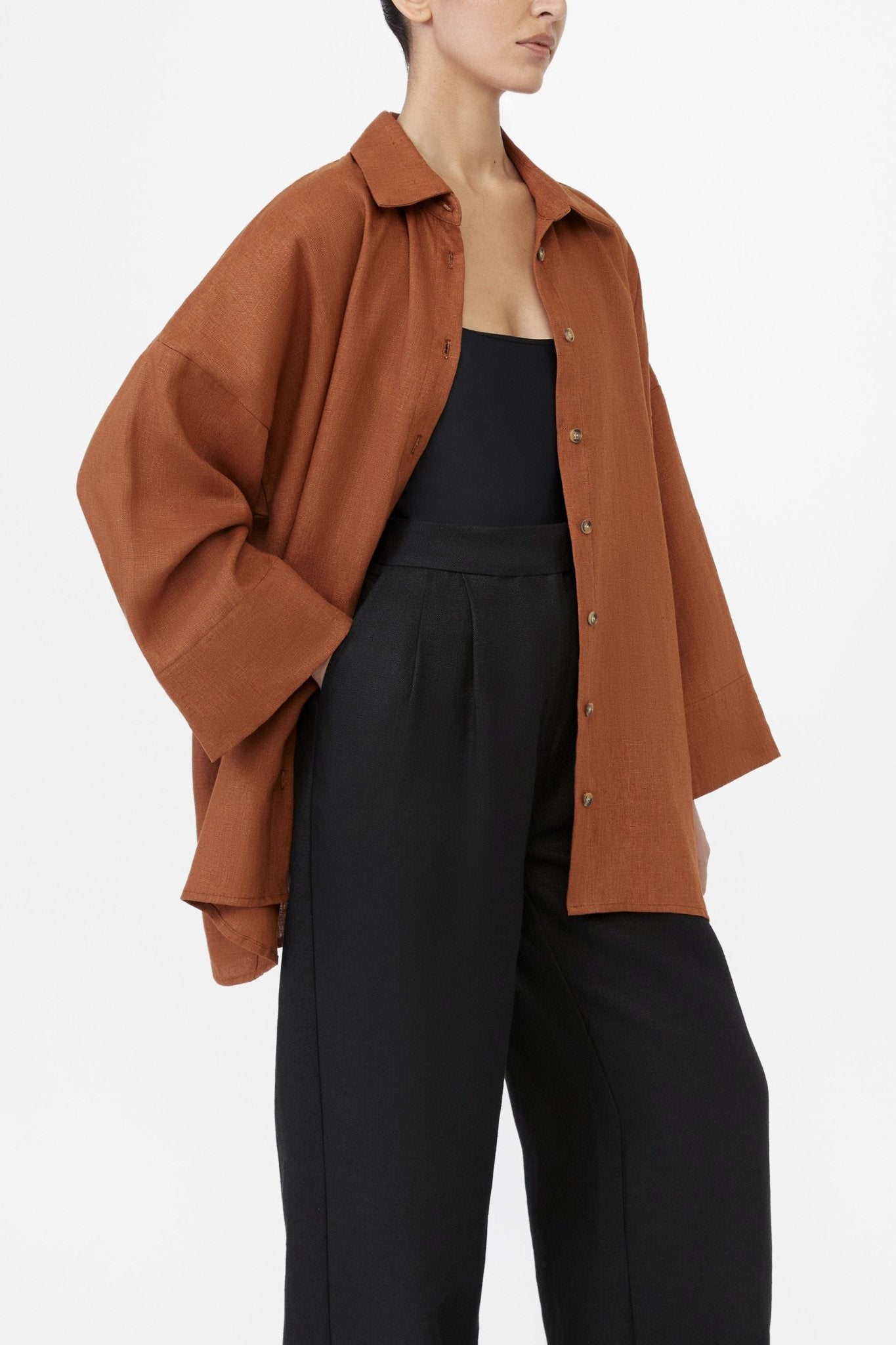 Linen Oversized Shirt - dāl the label-Terracotta