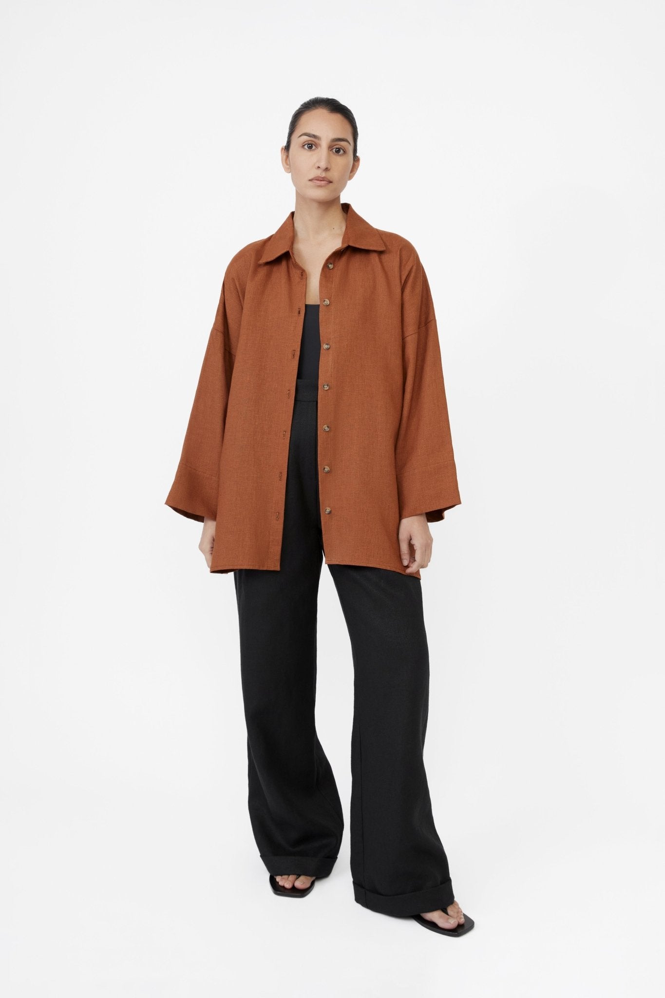 Linen Oversized Shirt - dāl the label-Terracotta