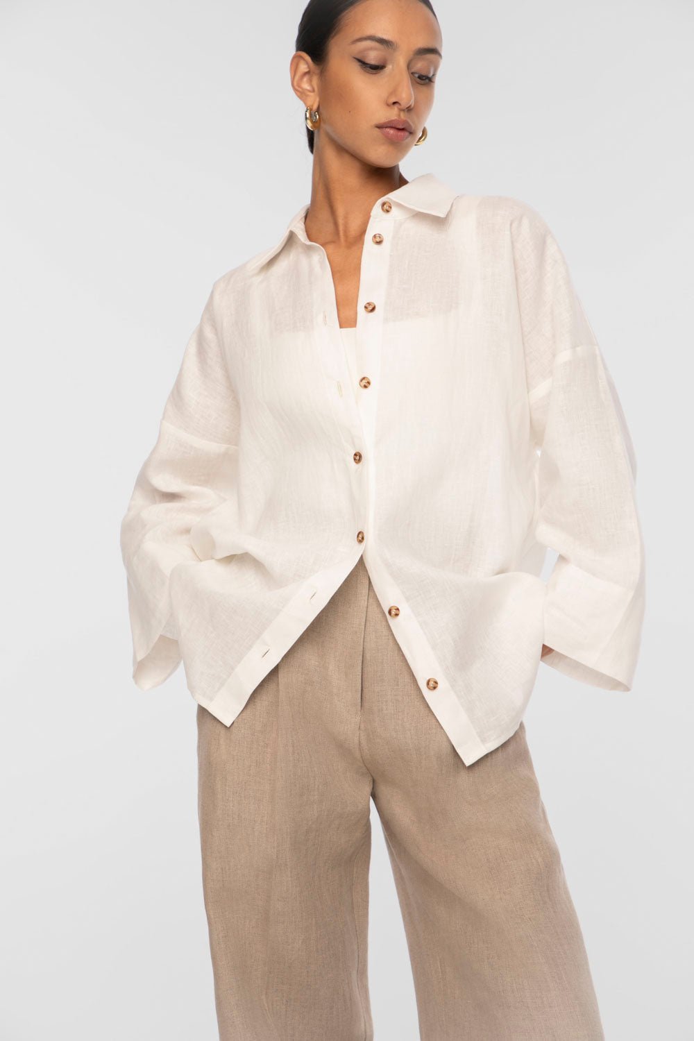 Linen Oversized Shirt - dāl the label-White