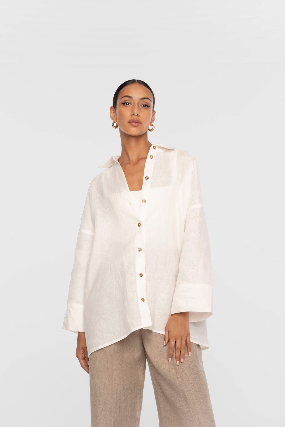 Linen Oversized Shirt - dāl the label-White