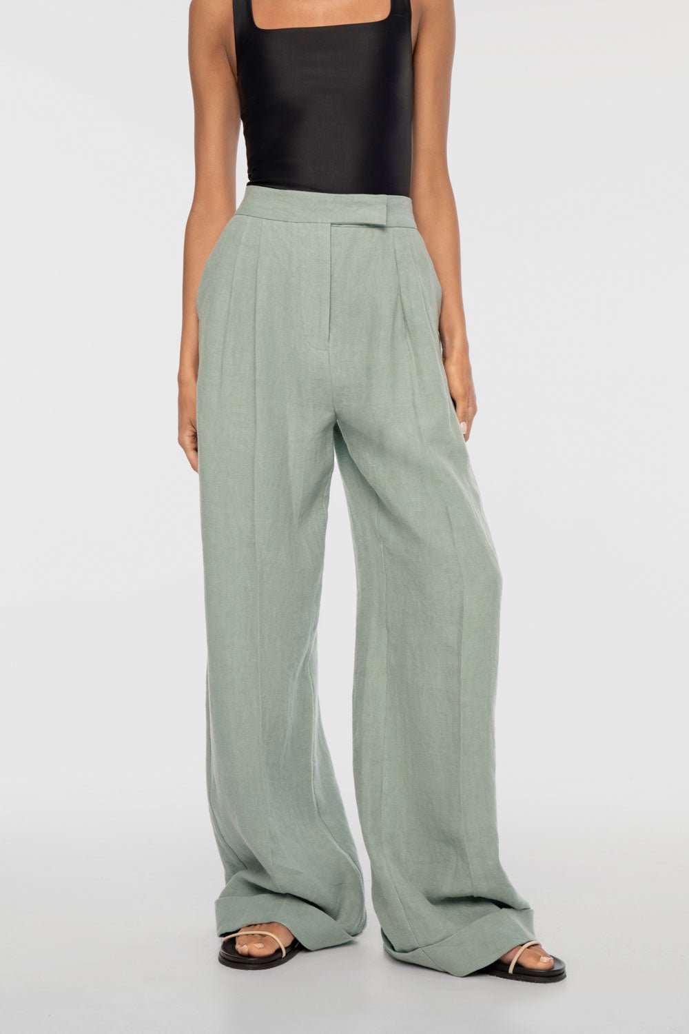 Linen Wide Leg Pants - dāl the label-Mist
