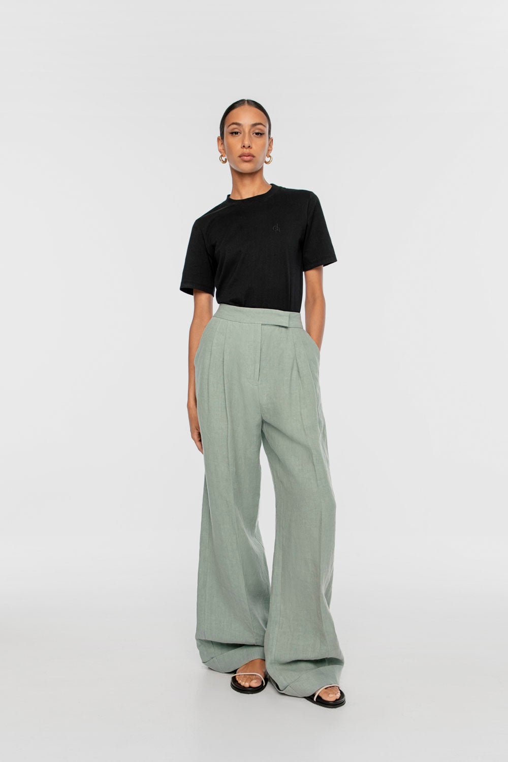 Linen Wide Leg Pants - dāl the label-Mist