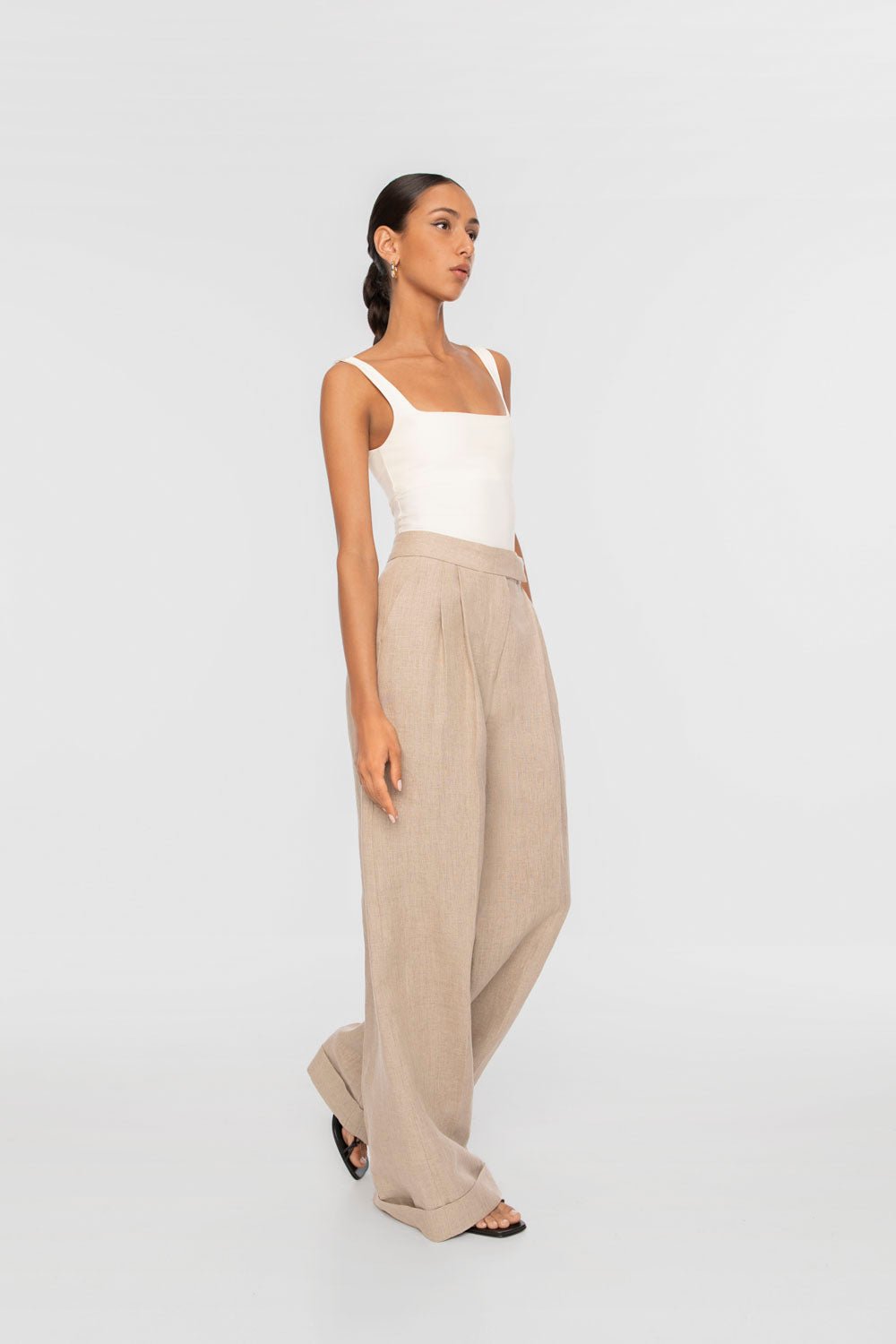 Linen Wide Leg Pants - dāl the label-Natural