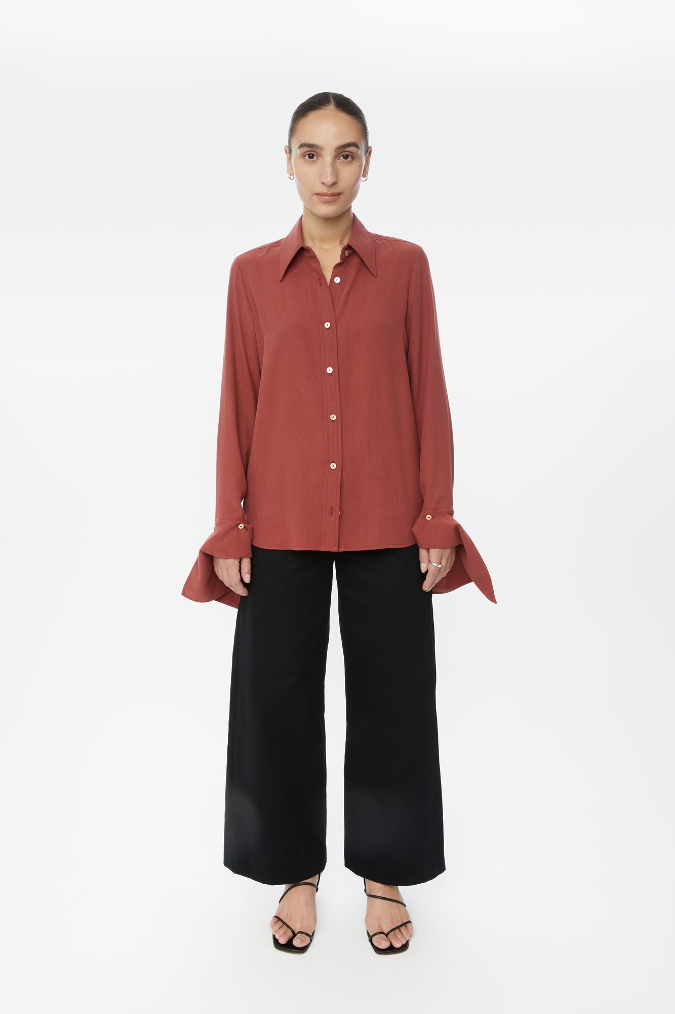 Long Cuff Relaxed Tencel Blouse - dāl the label-Terracotta