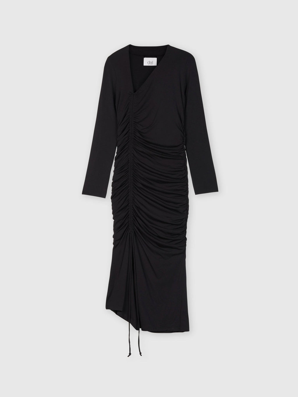 Modal Ruched Asymmetric Midi Dress Black / Xs