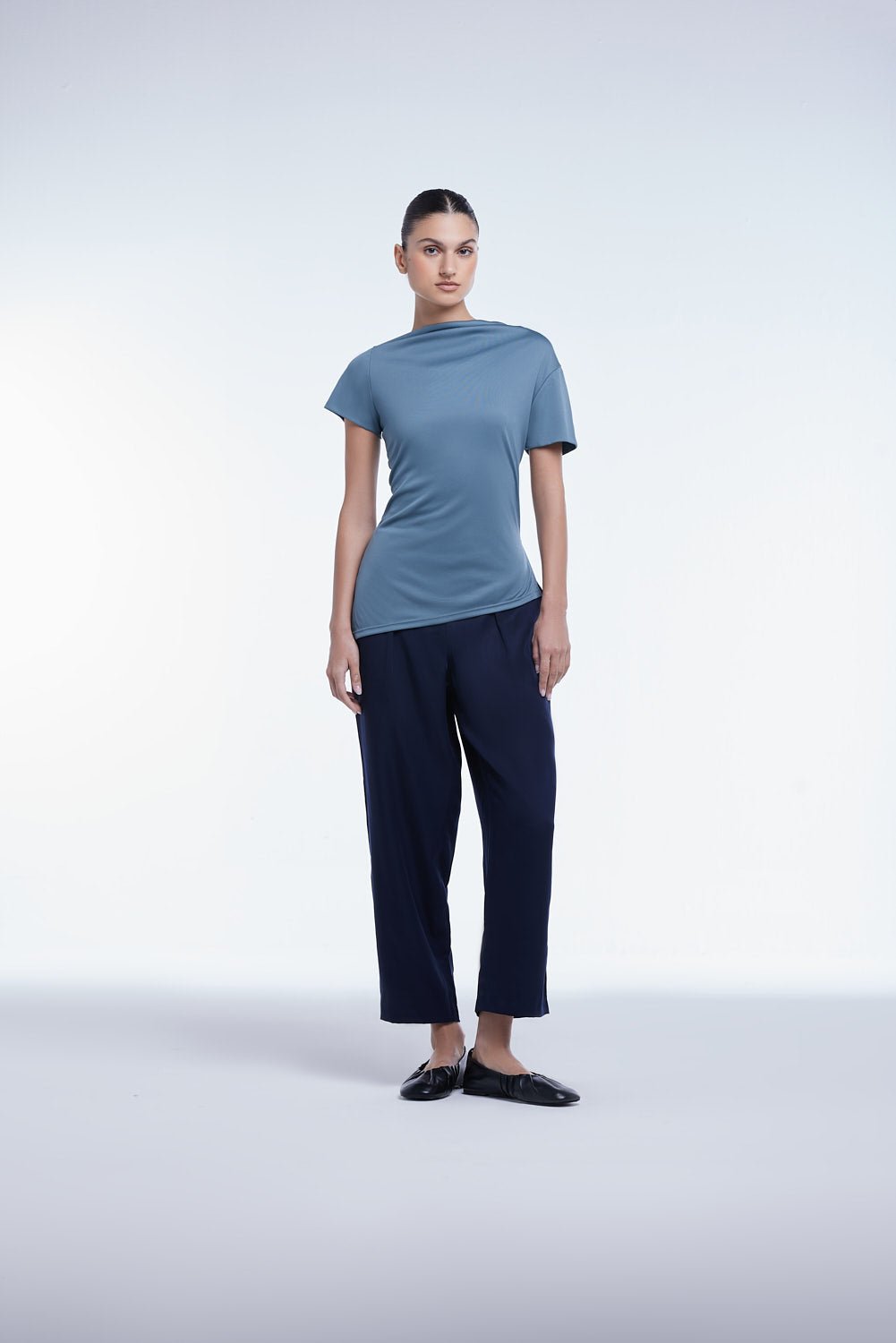 Asymmetrical Short Sleeve Top - dāl the label - Blue Gray