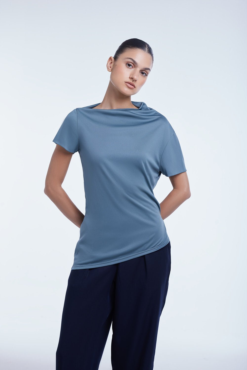 Asymmetrical Short Sleeve Top - dāl the label - Blue Gray