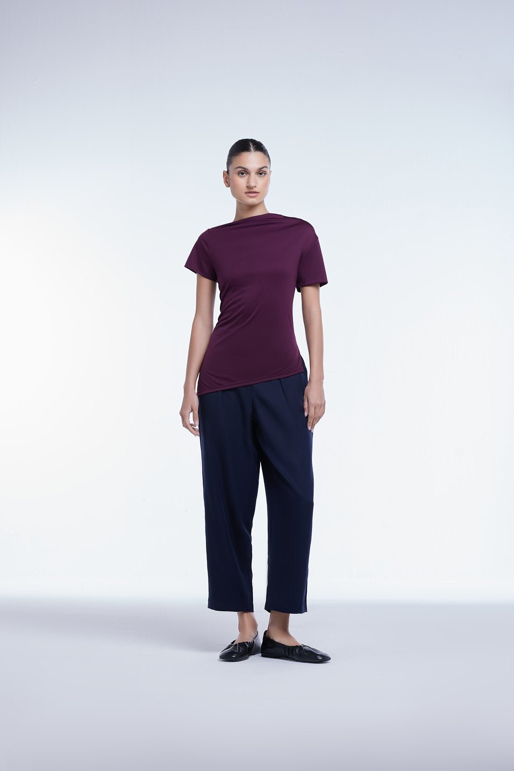 Asymmetrical Short Sleeve Top - dāl the label - Raisin