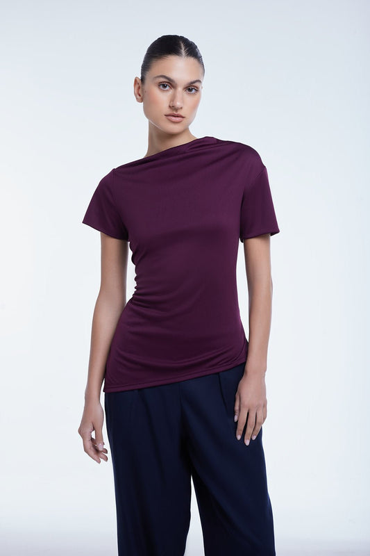 Asymmetrical Short Sleeve Top - dāl the label - Raisin