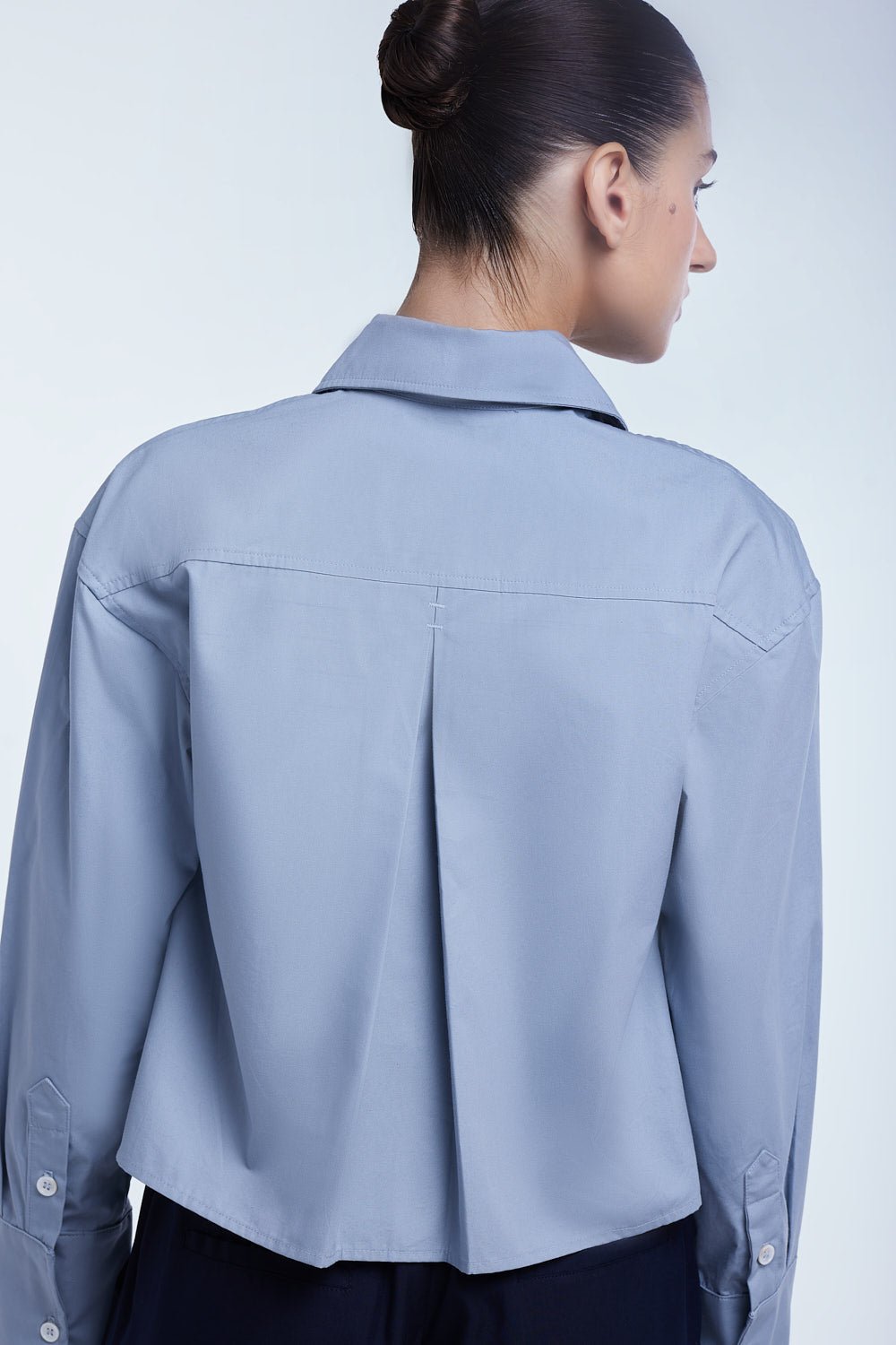 Cropped Cotton Button Down Shirt - dāl the label - Blue Gray