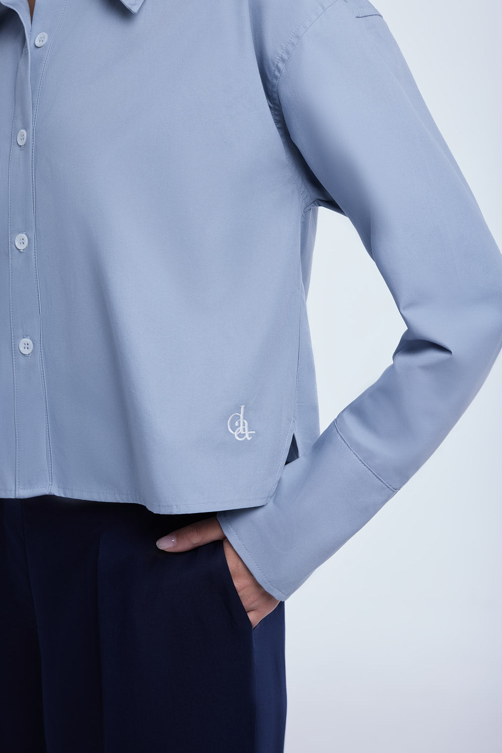 Cropped Cotton Button Down Shirt - dāl the label - Blue Gray