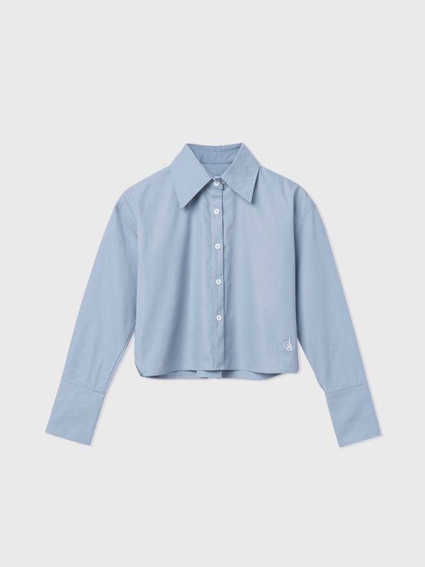 Cropped Cotton Button Down Shirt - dāl the label - Blue Gray