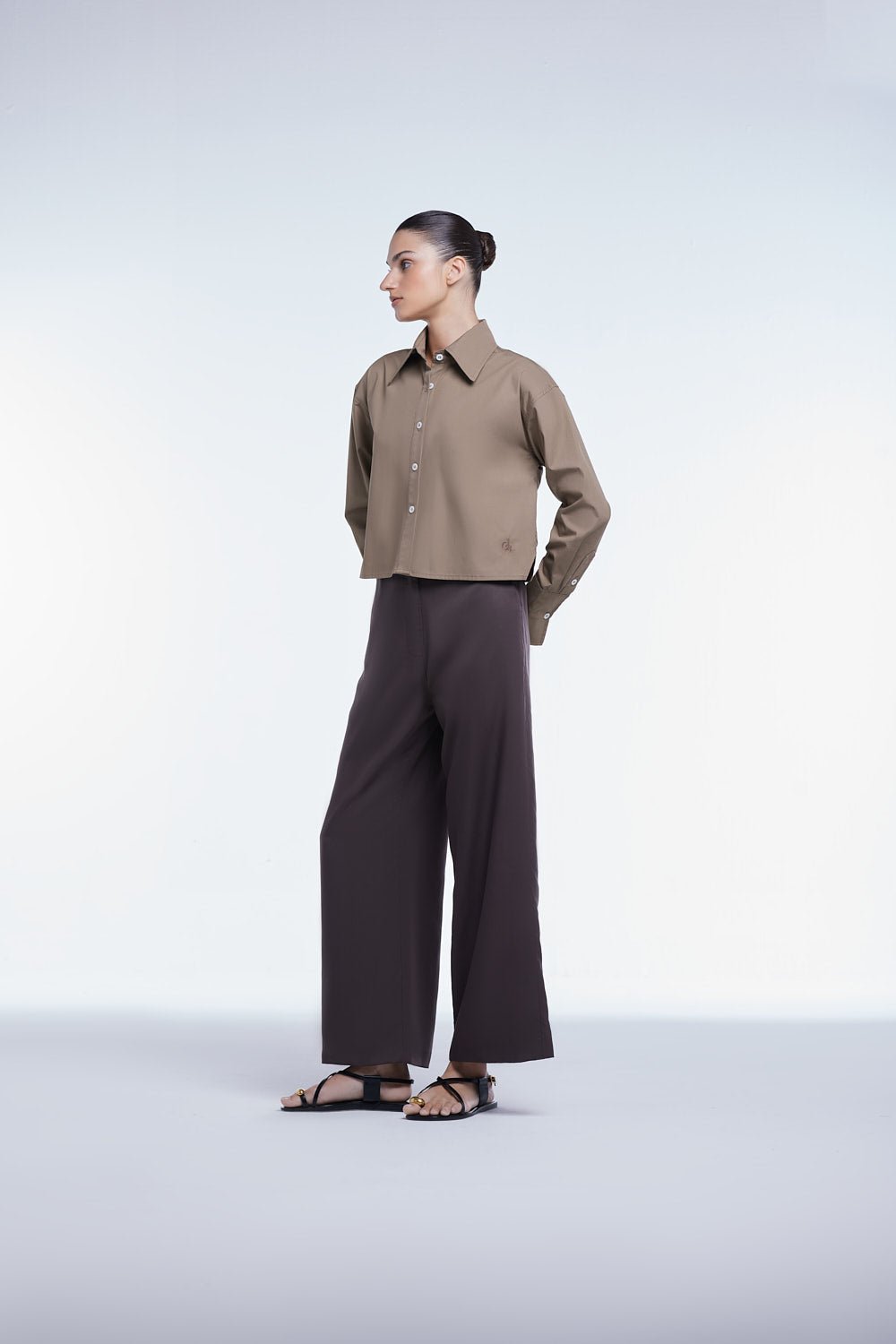 Cropped Cotton Button Down Shirt - dāl the label - Khaki