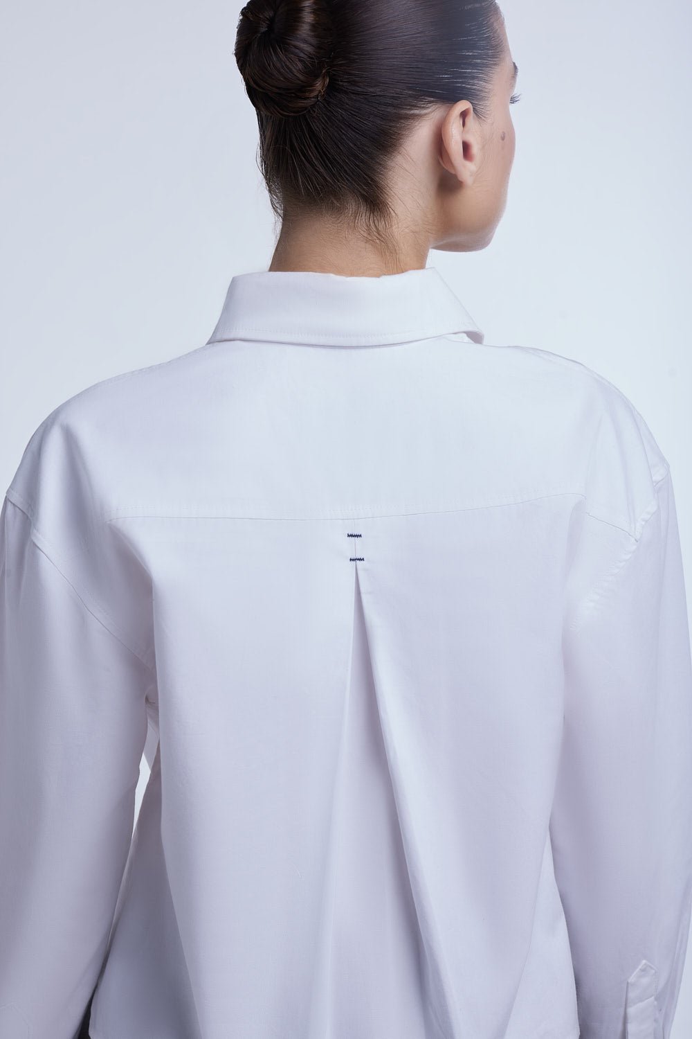 Cropped Cotton Button Down Shirt - dāl the label - White