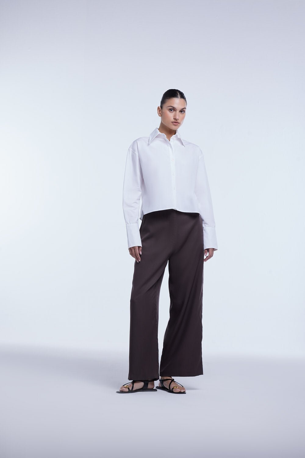 Cropped Cotton Button Down Shirt - dāl the label - White