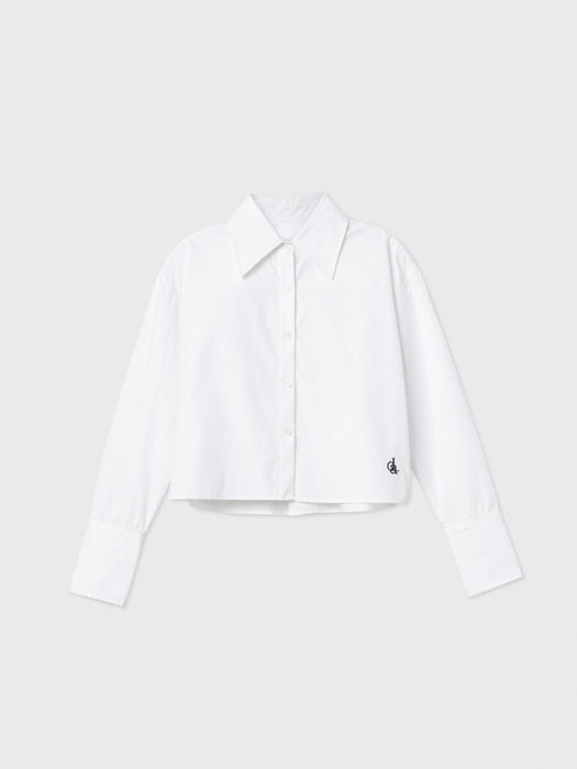 Cropped Cotton Button Down Shirt - dāl the label - White