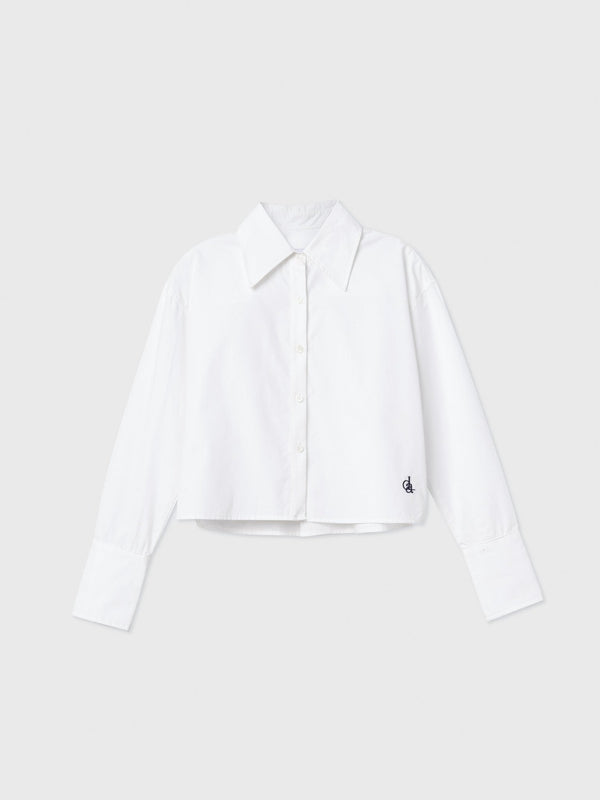 Cropped Cotton Button Down Shirt - dāl the label - White