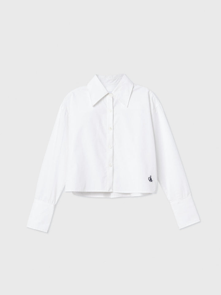 Cropped Cotton Button Down Shirt - dāl the label - White