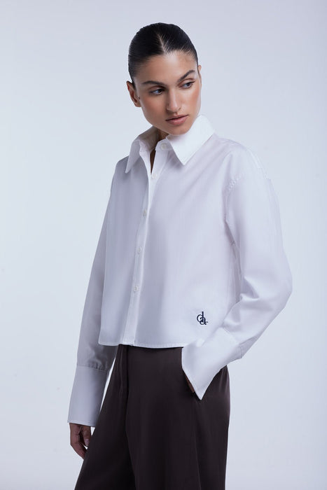 Cropped Cotton Button Down Shirt - dāl the label - White