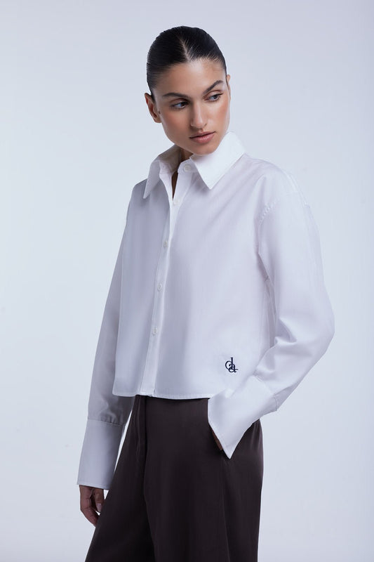 Cropped Cotton Button Down Shirt - dāl the label - White