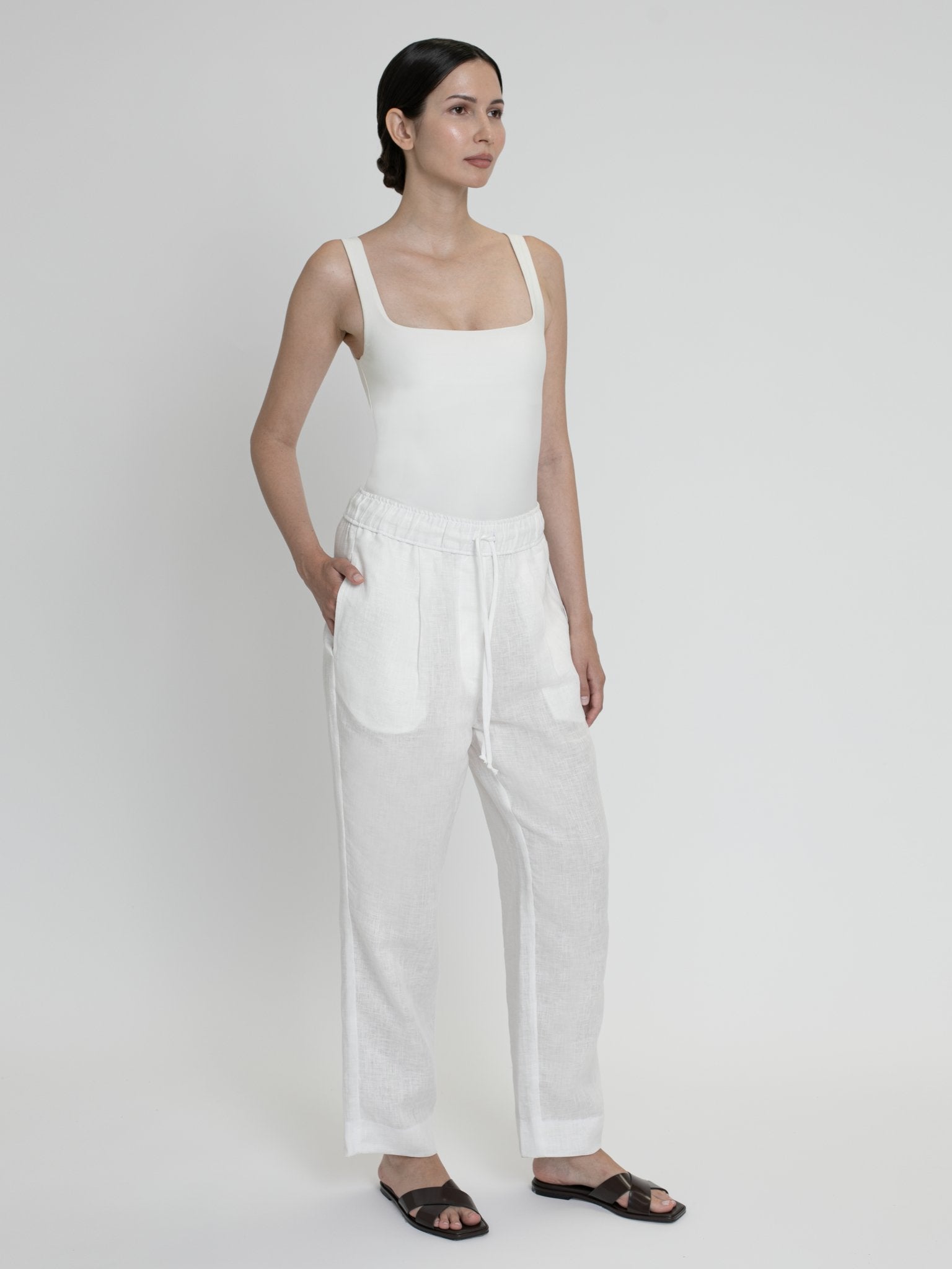 Essential Drawstring Linen Pants - dāl the label - White