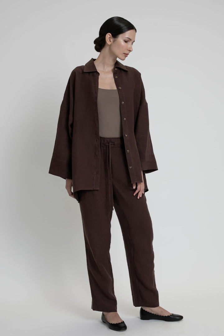 Essential Linen Oversized Shirt - dāl the label - Chocolate