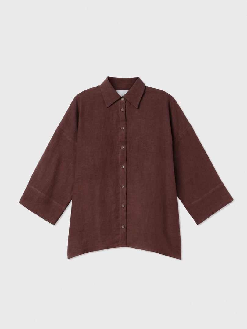 Essential Linen Oversized Shirt - dāl the label - Chocolate