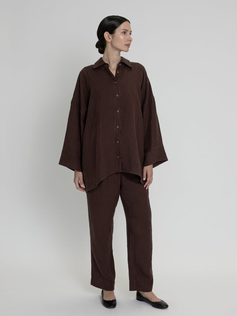 Essential Linen Oversized Shirt - dāl the label - Chocolate