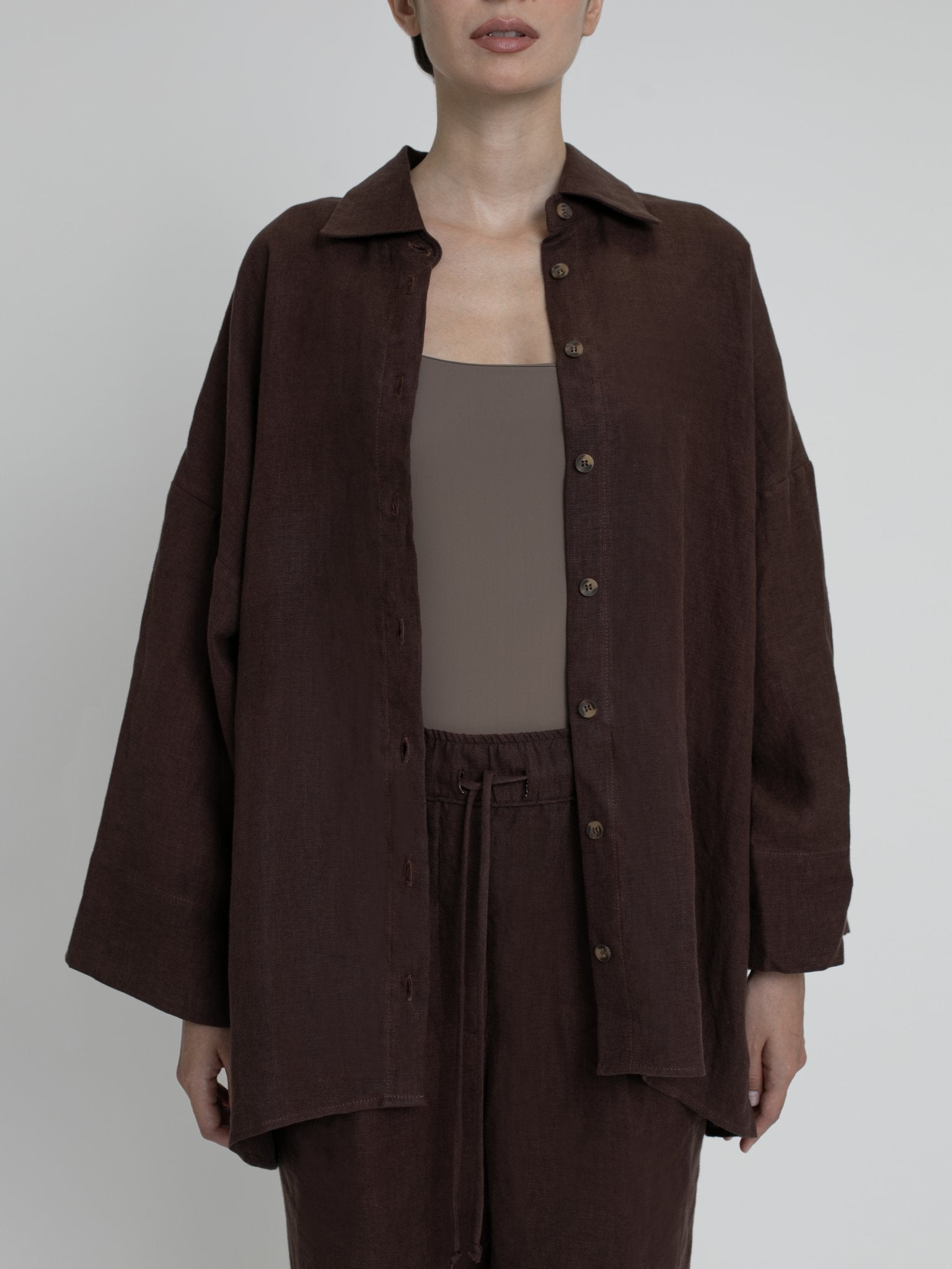 Essential Linen Oversized Shirt - dāl the label - Chocolate