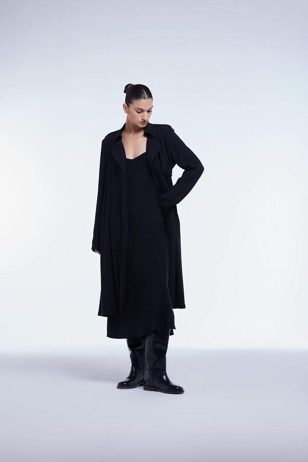 Flowy Lapel Trench Coat - dāl the label - Black