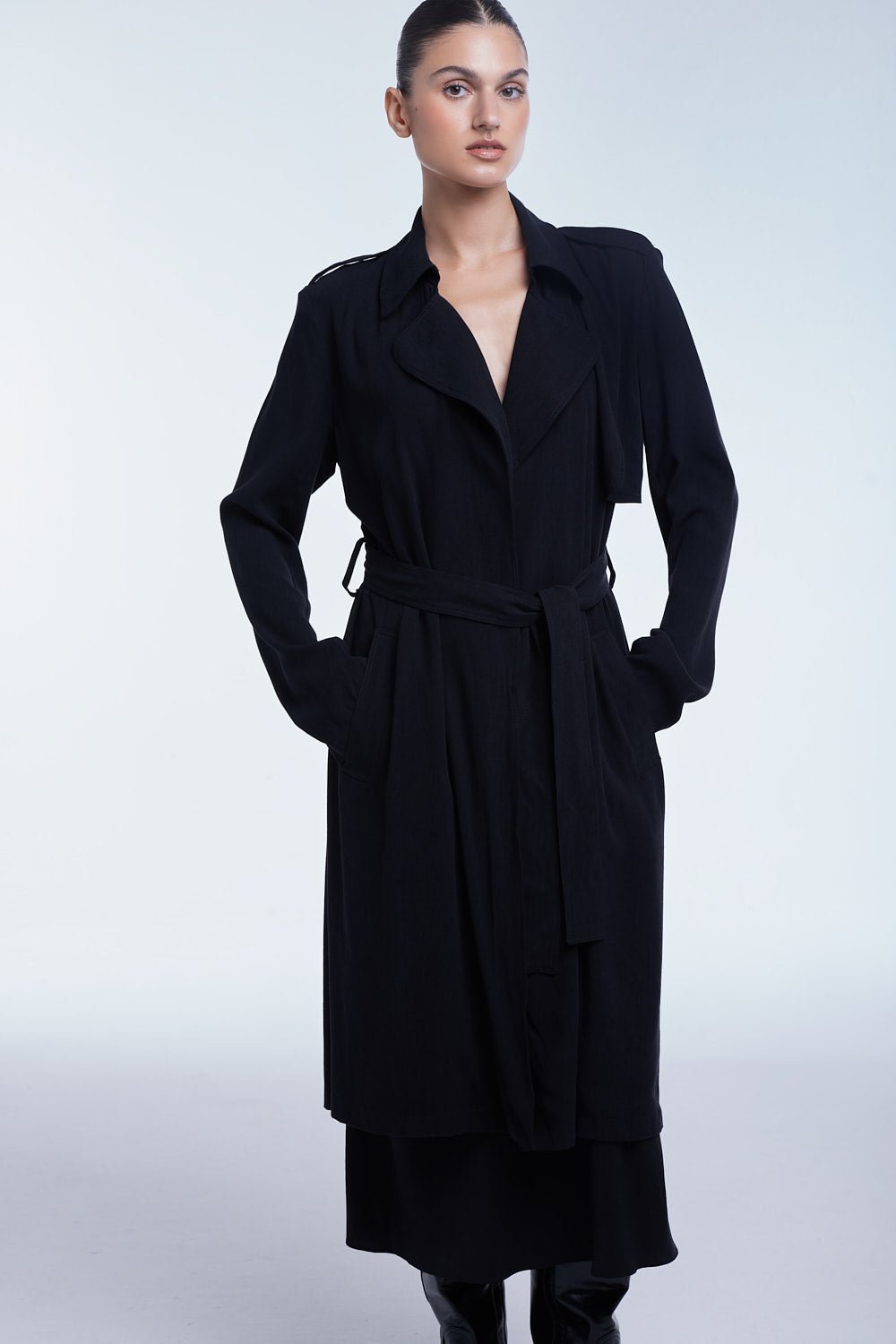 Flowy Lapel Trench Coat - dāl the label - Black