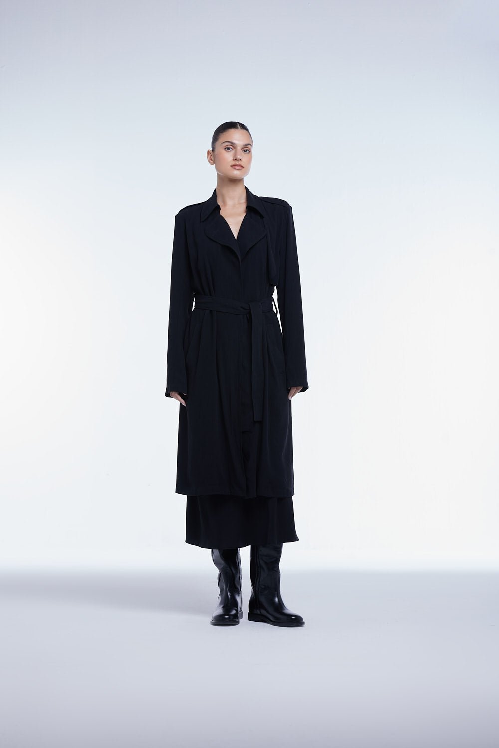 Flowy Lapel Trench Coat - dāl the label - Black