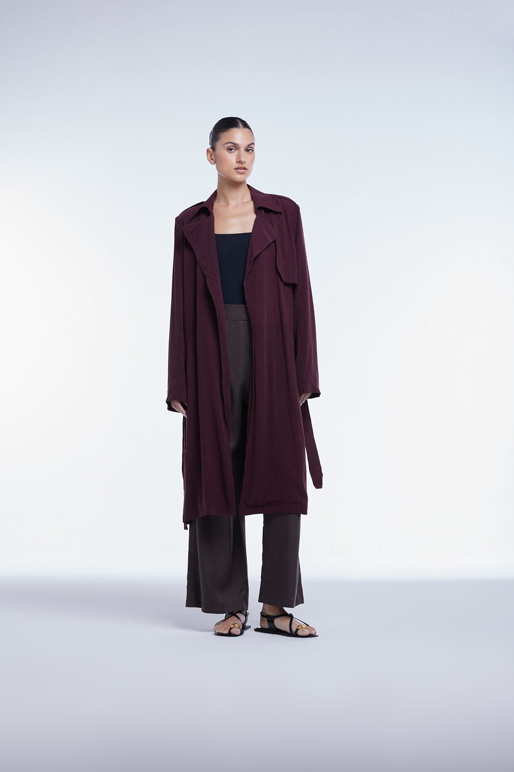 Flowy Lapel Trench Coat - dāl the label - Mulberry