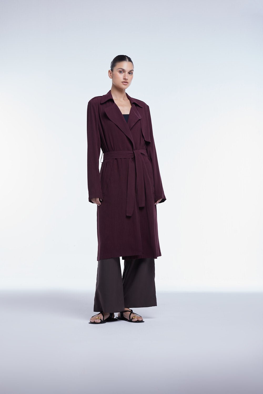 Flowy Lapel Trench Coat - dāl the label - Mulberry