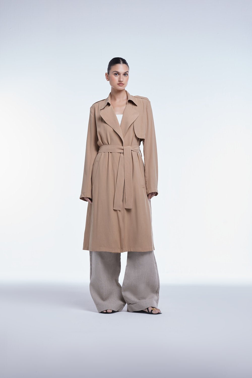 Flowy Lapel Trench Coat - dāl the label - Toffee