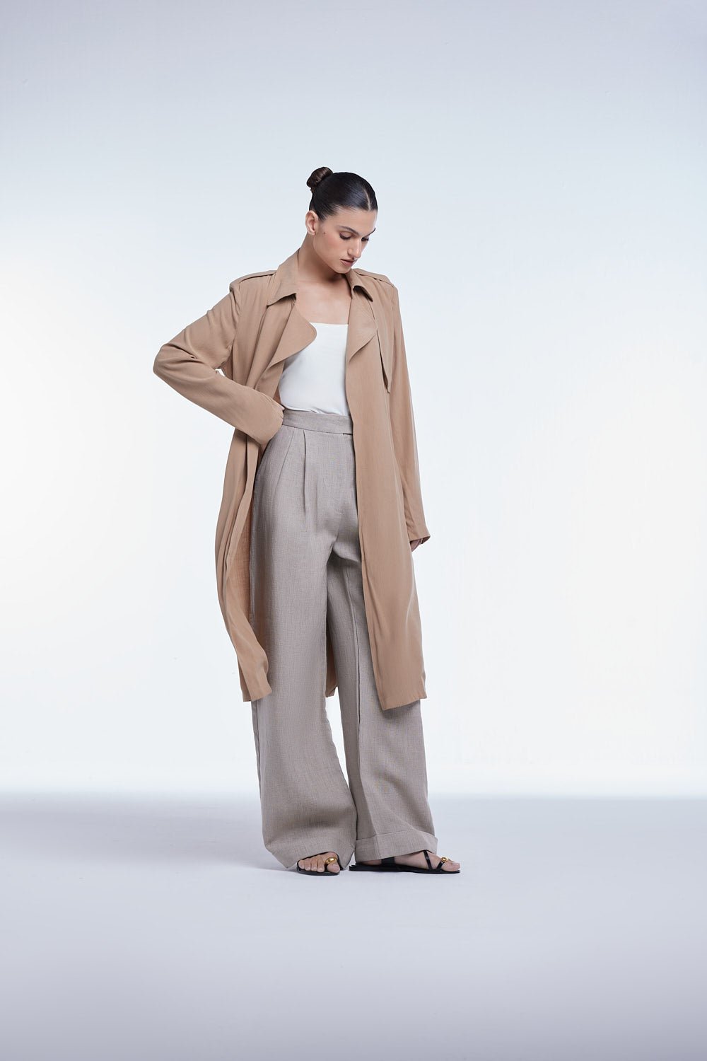 Flowy Lapel Trench Coat - dāl the label - Toffee