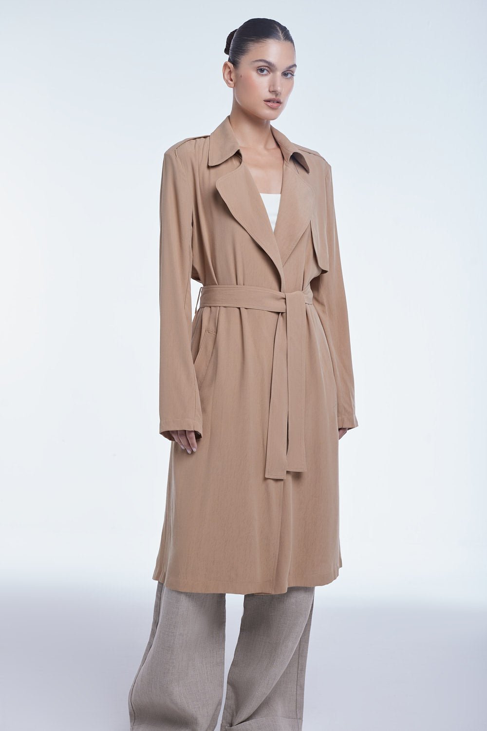 Flowy Lapel Trench Coat - dāl the label - Toffee