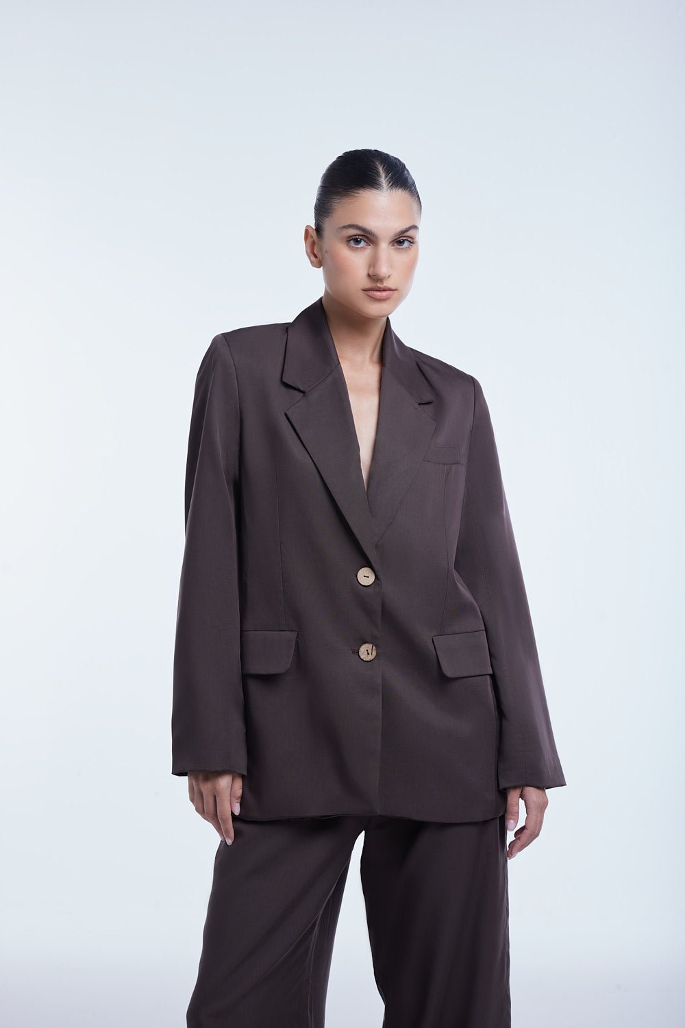 Relaxed Single Breasted Blazer - dāl the label - Coffee Brown