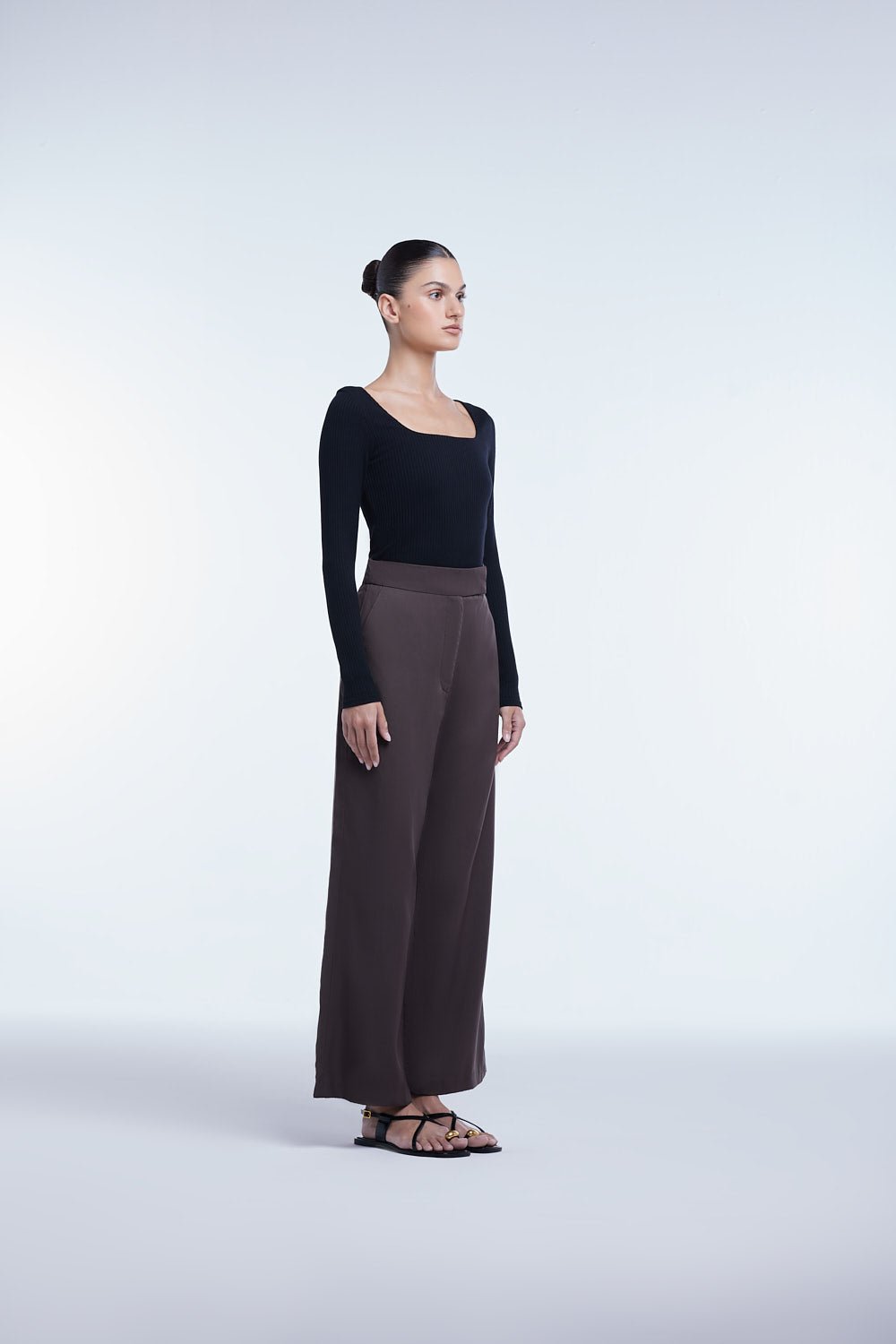 Relaxed Wide Leg Cropped Pants - dāl the label - Coffee Brown