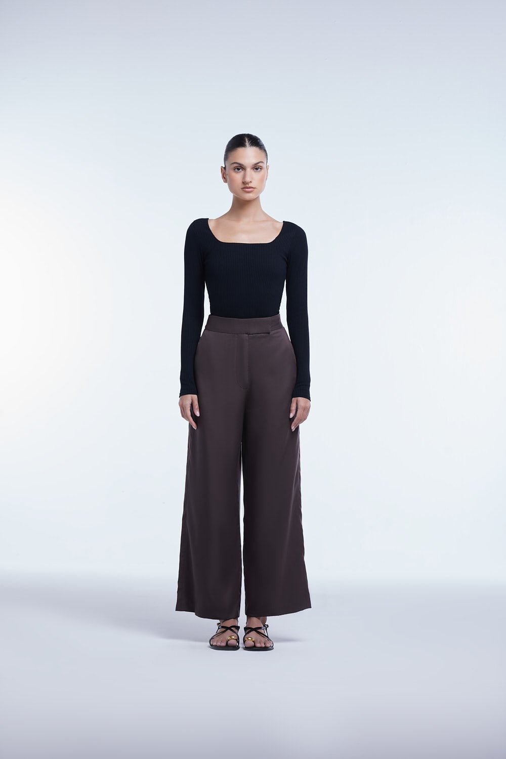 Relaxed Wide Leg Cropped Pants - dāl the label - Coffee Brown