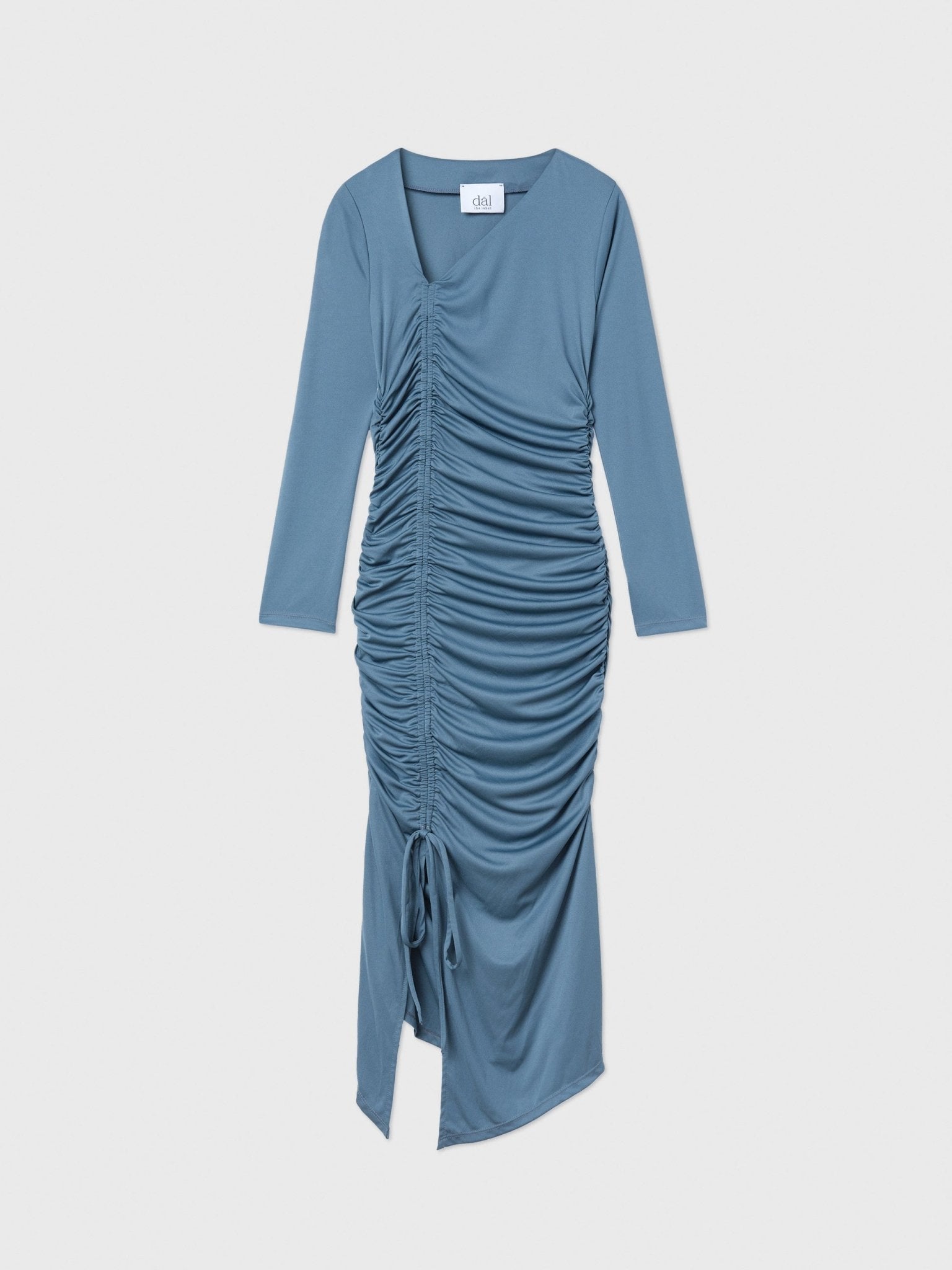 Ruched Asymmetric Midi Dress - dāl the label - Blue Gray