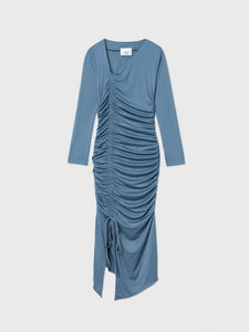 Ruched Asymmetric Midi Dress Blue Gray / S Ruched Asymmetric Midi Dress Blue Gray / S